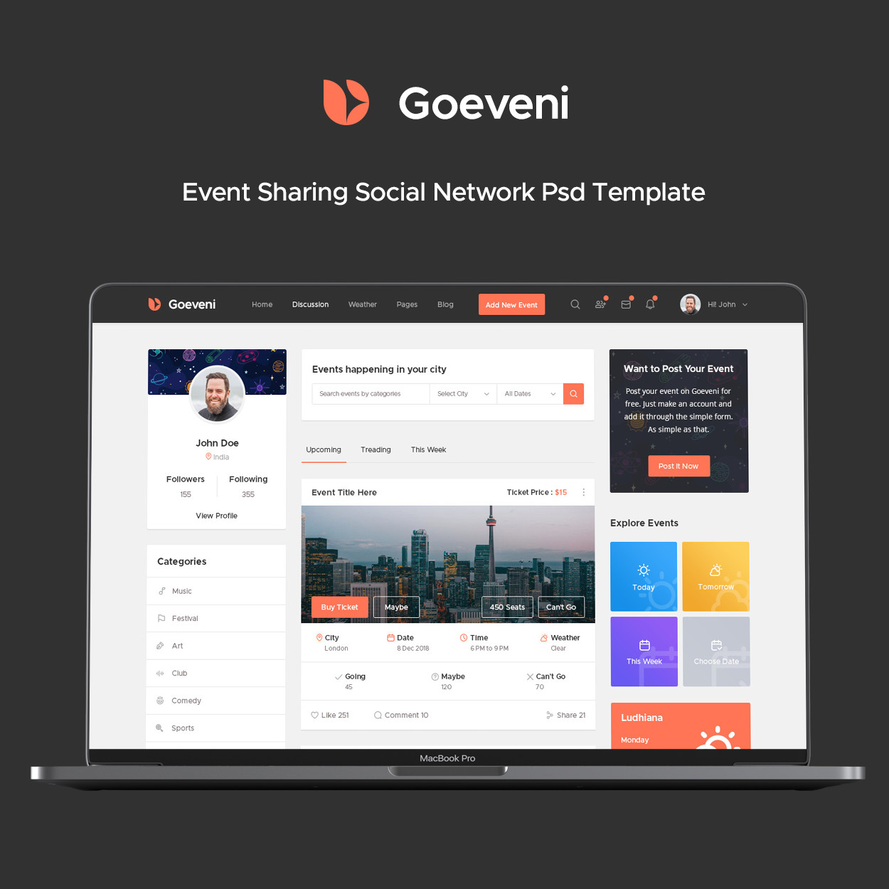 Goeveni - Event Sharing Social Network Psd Template