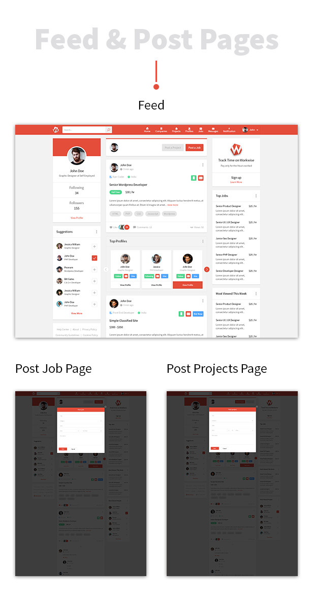 Workwise - The Freelancer And Social Networking PSD Template